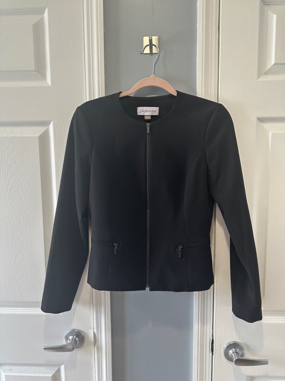 Calvin Klein Black Women's Collarless Zip Blazer